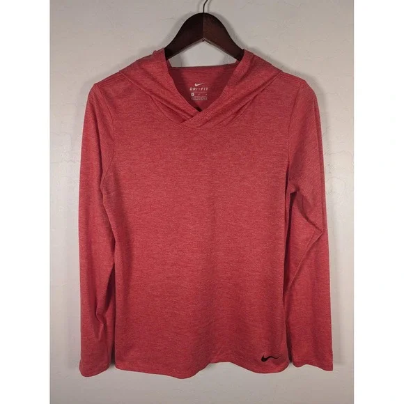 Nike Hoodie Womens Medium Red Dri-FIT Long Sleeve V-Neck Pullover Running - Picture 1 of 10